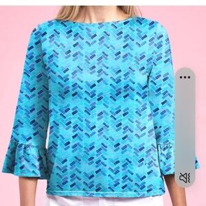 New Fresh Produce Women's Blue Check Bell Sleeve Top Size Large